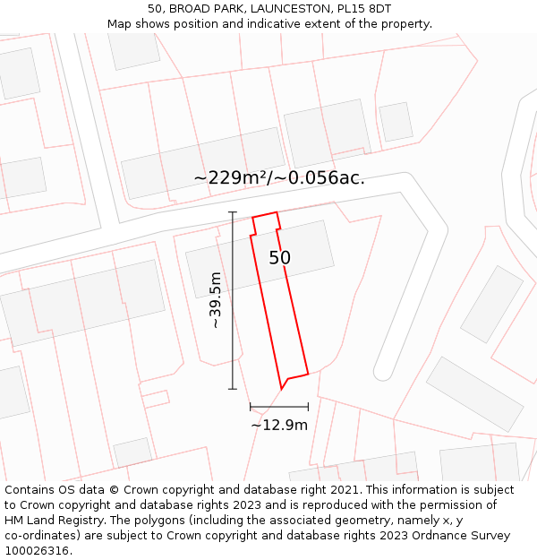 50, BROAD PARK, LAUNCESTON, PL15 8DT: Plot and title map