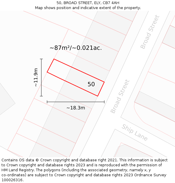 50, BROAD STREET, ELY, CB7 4AH: Plot and title map