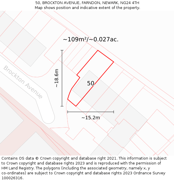 50, BROCKTON AVENUE, FARNDON, NEWARK, NG24 4TH: Plot and title map