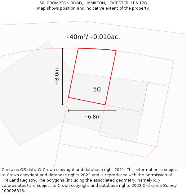 50, BROMPTON ROAD, HAMILTON, LEICESTER, LE5 1PQ: Plot and title map