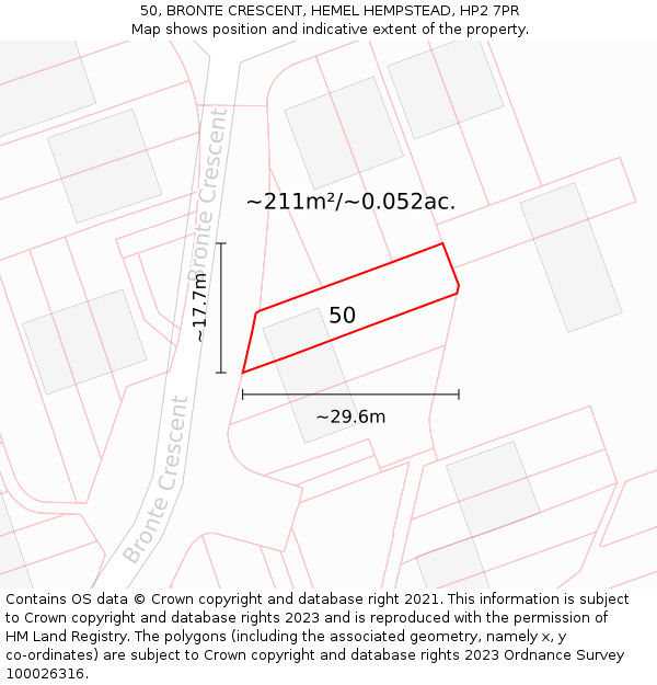 50, BRONTE CRESCENT, HEMEL HEMPSTEAD, HP2 7PR: Plot and title map