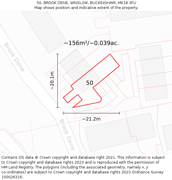 50, BROOK DENE, WINSLOW, BUCKINGHAM, MK18 3FU: Plot and title map