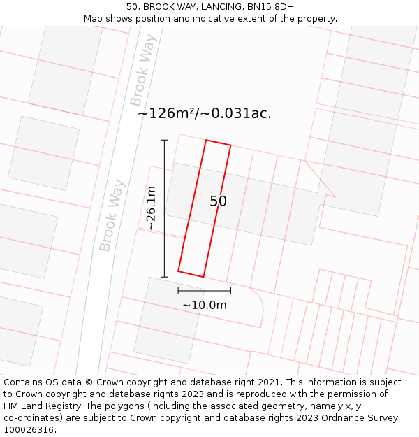 50, BROOK WAY, LANCING, BN15 8DH: Plot and title map
