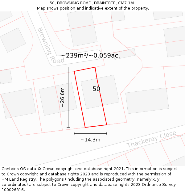 50, BROWNING ROAD, BRAINTREE, CM7 1AH: Plot and title map