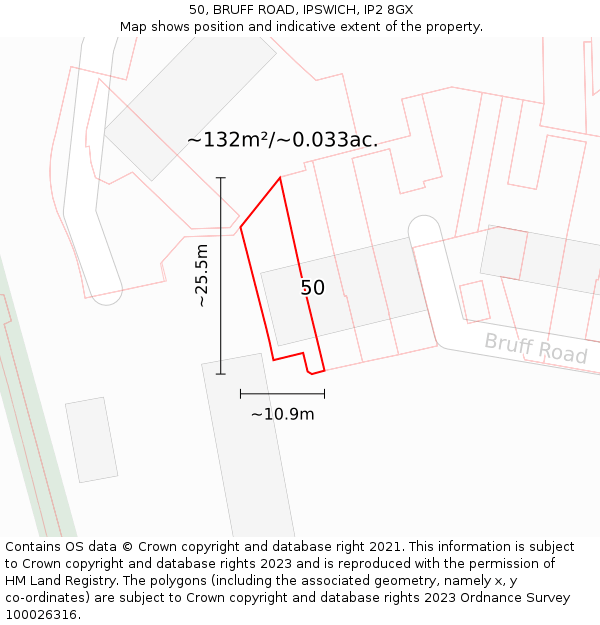 50, BRUFF ROAD, IPSWICH, IP2 8GX: Plot and title map