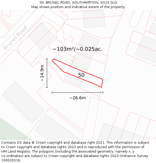 50, BRUNEL ROAD, SOUTHAMPTON, SO15 0LQ: Plot and title map