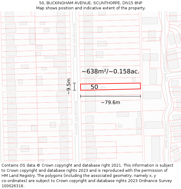 50, BUCKINGHAM AVENUE, SCUNTHORPE, DN15 8NP: Plot and title map