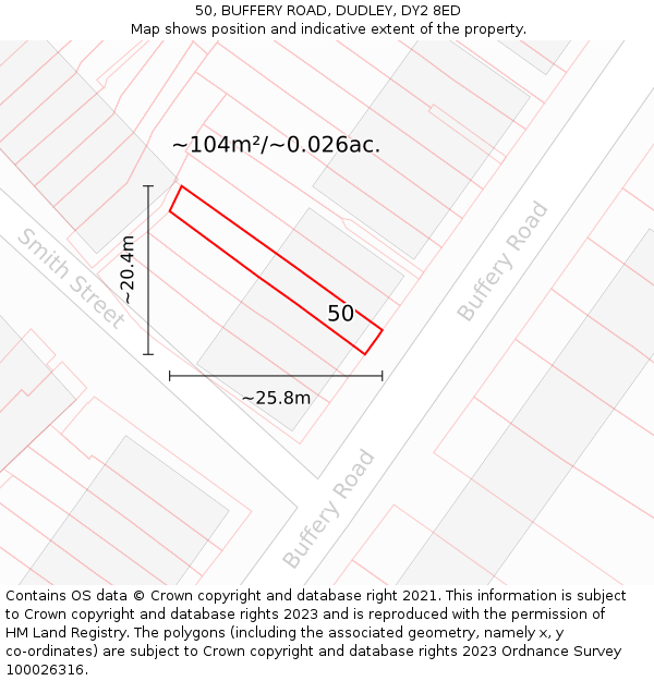 50, BUFFERY ROAD, DUDLEY, DY2 8ED: Plot and title map