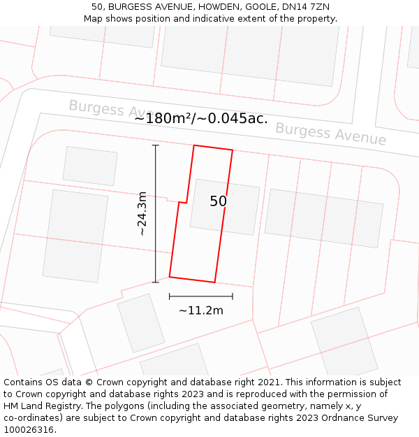 50, BURGESS AVENUE, HOWDEN, GOOLE, DN14 7ZN: Plot and title map