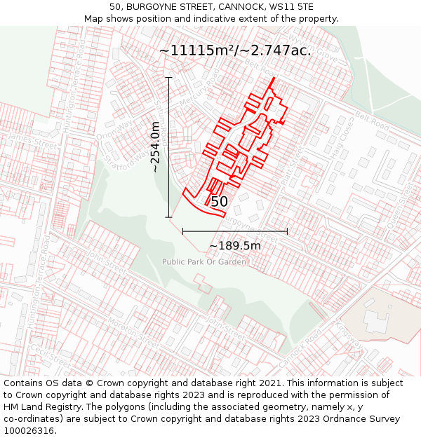 50, BURGOYNE STREET, CANNOCK, WS11 5TE: Plot and title map
