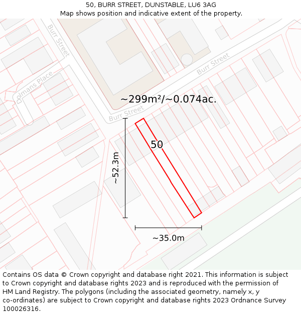 50, BURR STREET, DUNSTABLE, LU6 3AG: Plot and title map