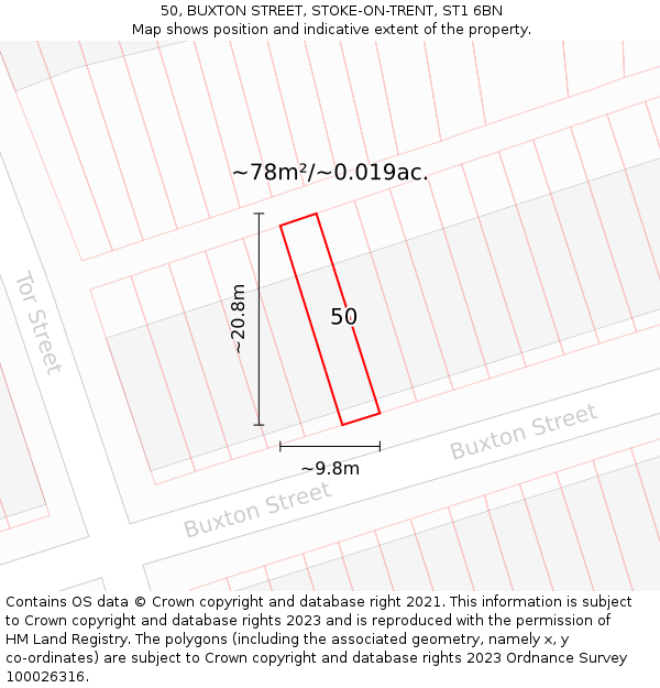 50, BUXTON STREET, STOKE-ON-TRENT, ST1 6BN: Plot and title map