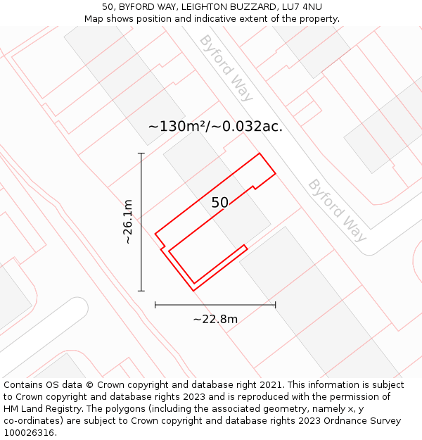 50, BYFORD WAY, LEIGHTON BUZZARD, LU7 4NU: Plot and title map