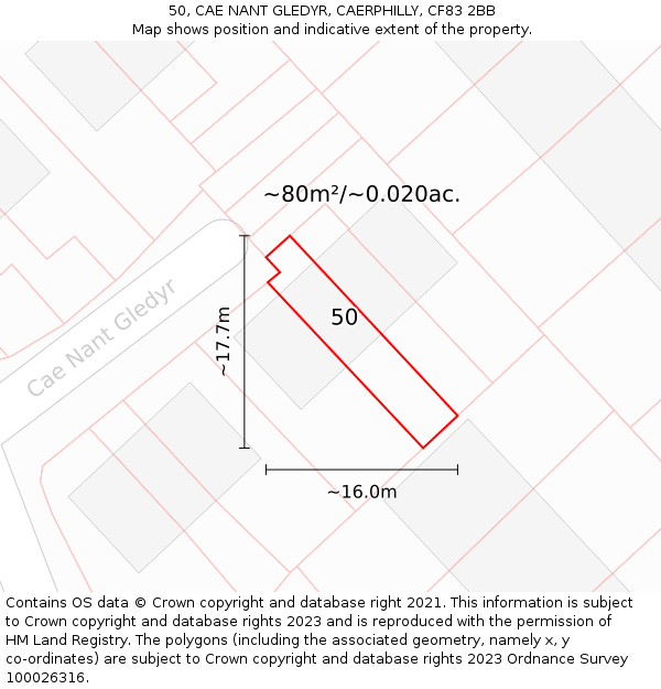50, CAE NANT GLEDYR, CAERPHILLY, CF83 2BB: Plot and title map