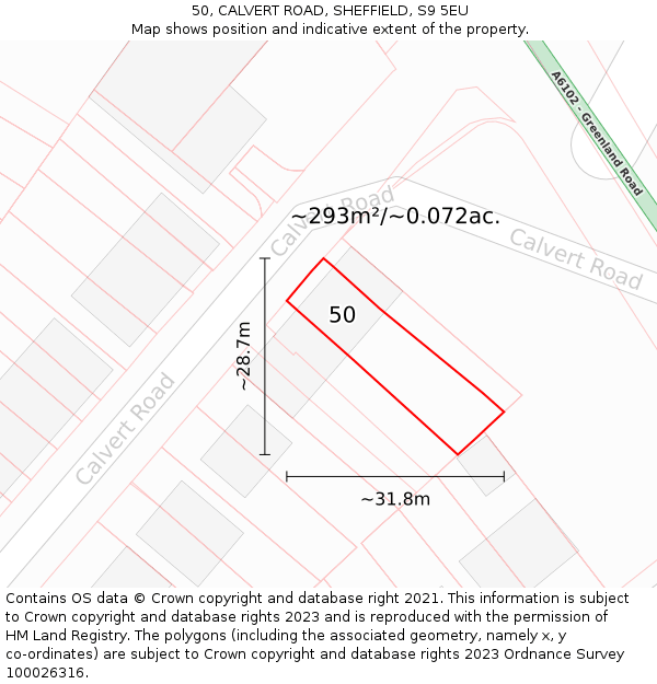 50, CALVERT ROAD, SHEFFIELD, S9 5EU: Plot and title map
