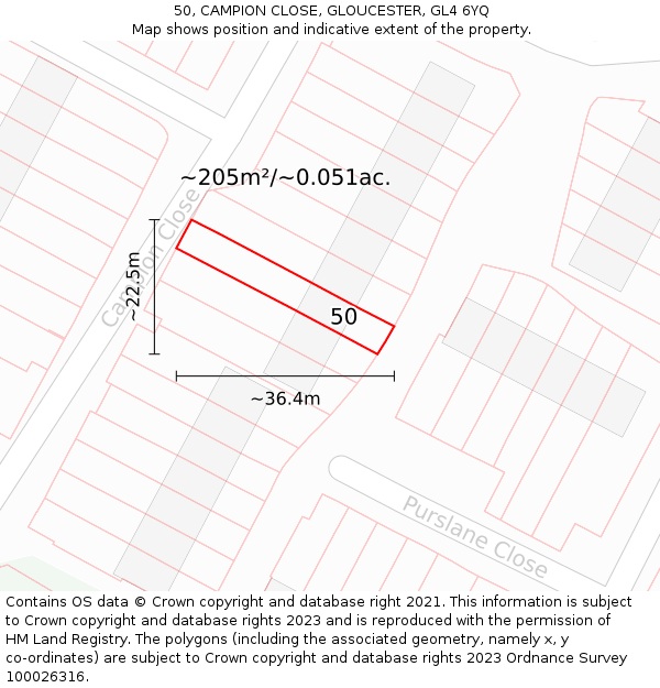 50, CAMPION CLOSE, GLOUCESTER, GL4 6YQ: Plot and title map