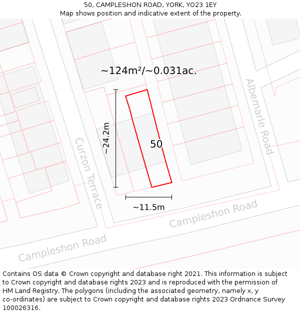 50, CAMPLESHON ROAD, YORK, YO23 1EY: Plot and title map