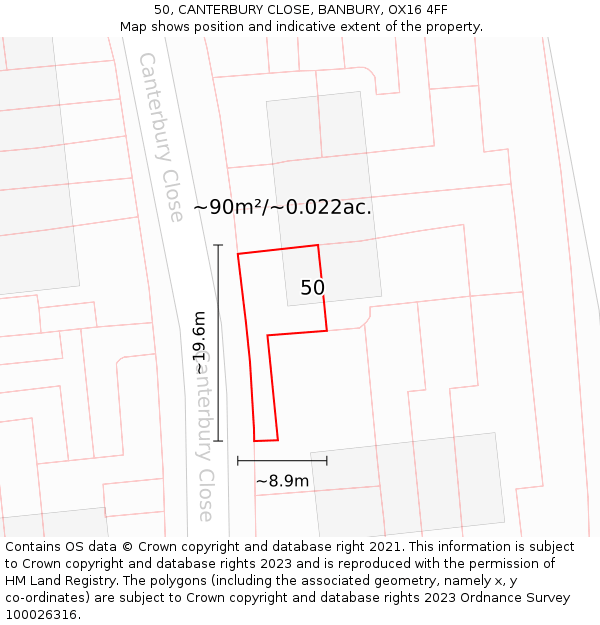 50, CANTERBURY CLOSE, BANBURY, OX16 4FF: Plot and title map