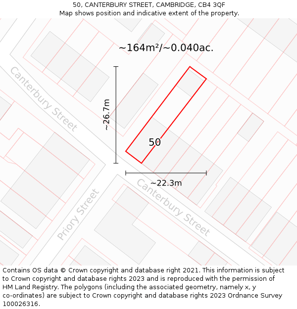 50, CANTERBURY STREET, CAMBRIDGE, CB4 3QF: Plot and title map