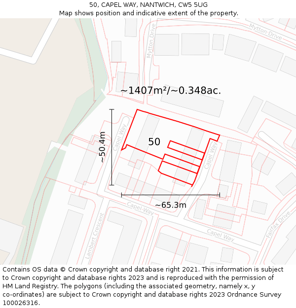 50, CAPEL WAY, NANTWICH, CW5 5UG: Plot and title map