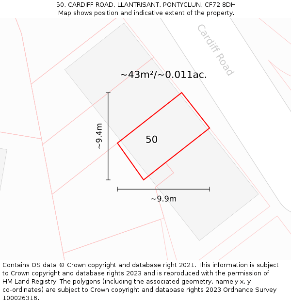 50, CARDIFF ROAD, LLANTRISANT, PONTYCLUN, CF72 8DH: Plot and title map