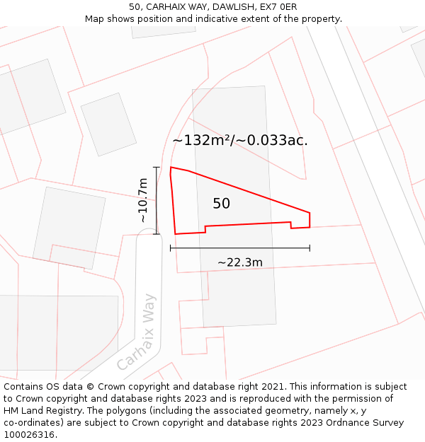 50, CARHAIX WAY, DAWLISH, EX7 0ER: Plot and title map