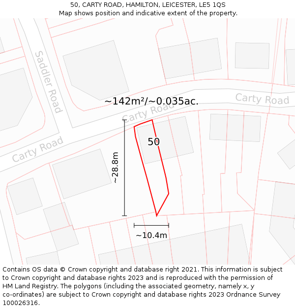 50, CARTY ROAD, HAMILTON, LEICESTER, LE5 1QS: Plot and title map