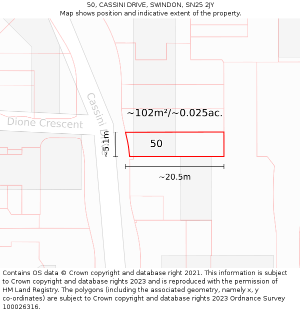50, CASSINI DRIVE, SWINDON, SN25 2JY: Plot and title map