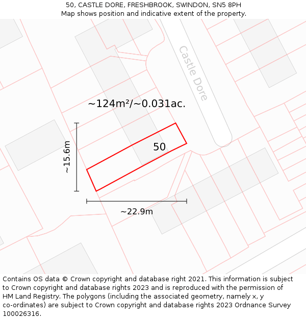 50, CASTLE DORE, FRESHBROOK, SWINDON, SN5 8PH: Plot and title map