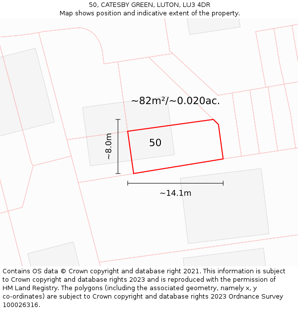 50, CATESBY GREEN, LUTON, LU3 4DR: Plot and title map