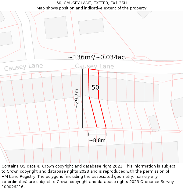 50, CAUSEY LANE, EXETER, EX1 3SH: Plot and title map