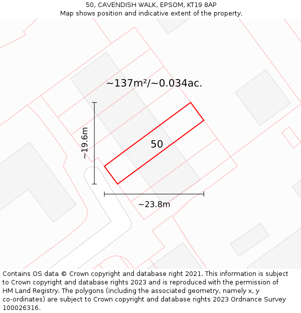 50, CAVENDISH WALK, EPSOM, KT19 8AP: Plot and title map