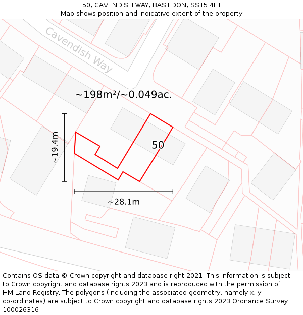 50, CAVENDISH WAY, BASILDON, SS15 4ET: Plot and title map