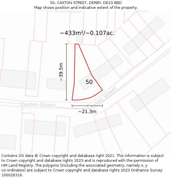 50, CAXTON STREET, DERBY, DE23 8BD: Plot and title map