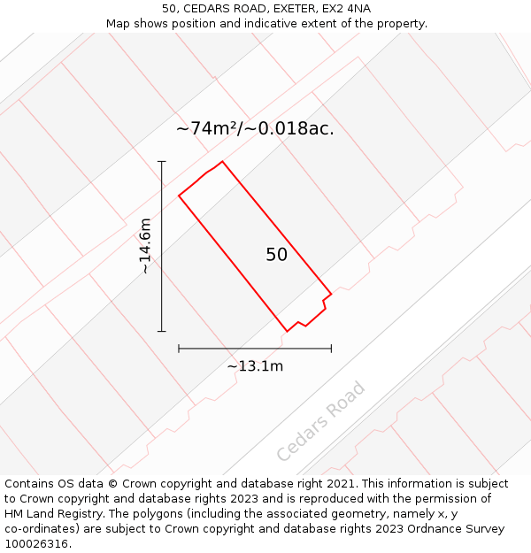 50, CEDARS ROAD, EXETER, EX2 4NA: Plot and title map