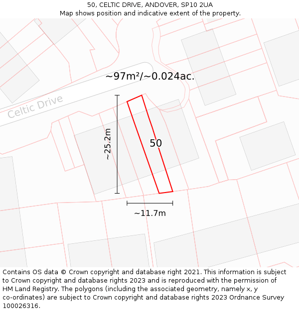 50, CELTIC DRIVE, ANDOVER, SP10 2UA: Plot and title map