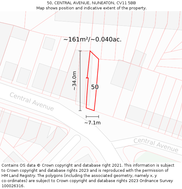 50, CENTRAL AVENUE, NUNEATON, CV11 5BB: Plot and title map