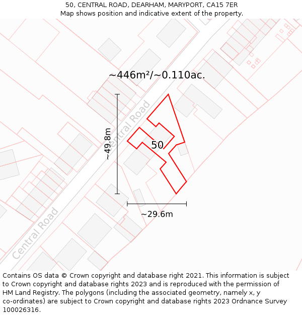 50, CENTRAL ROAD, DEARHAM, MARYPORT, CA15 7ER: Plot and title map