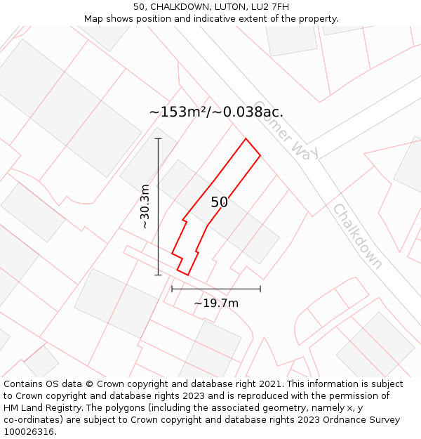 50, CHALKDOWN, LUTON, LU2 7FH: Plot and title map