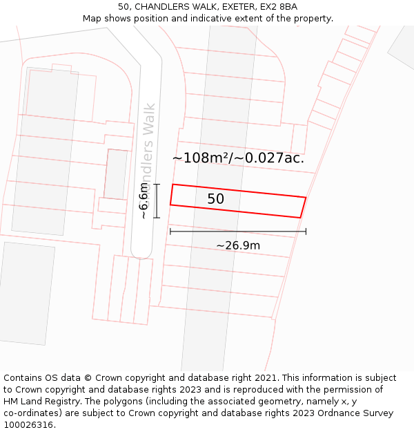 50, CHANDLERS WALK, EXETER, EX2 8BA: Plot and title map