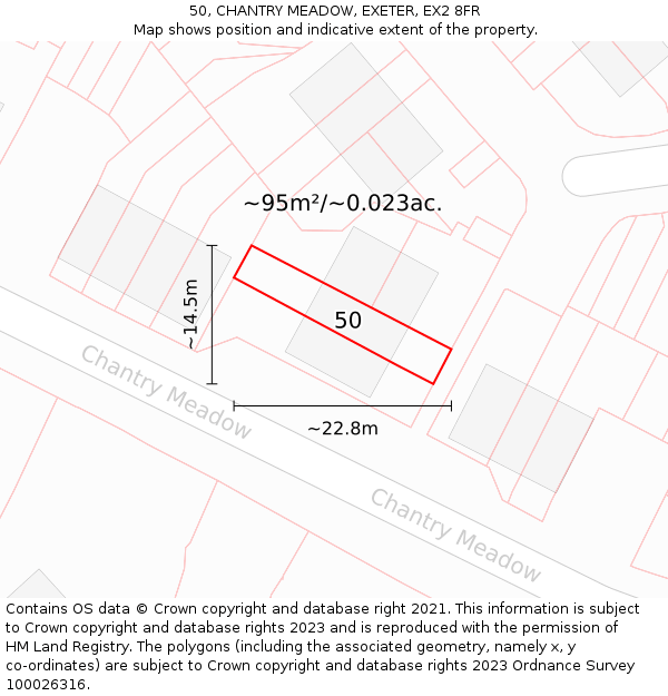 50, CHANTRY MEADOW, EXETER, EX2 8FR: Plot and title map