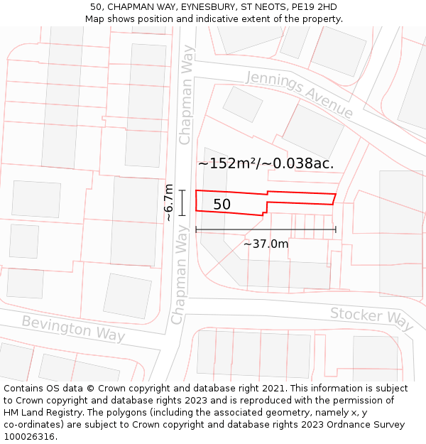 50, CHAPMAN WAY, EYNESBURY, ST NEOTS, PE19 2HD: Plot and title map