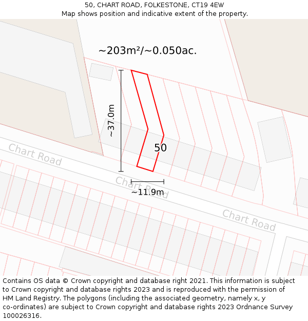 50, CHART ROAD, FOLKESTONE, CT19 4EW: Plot and title map