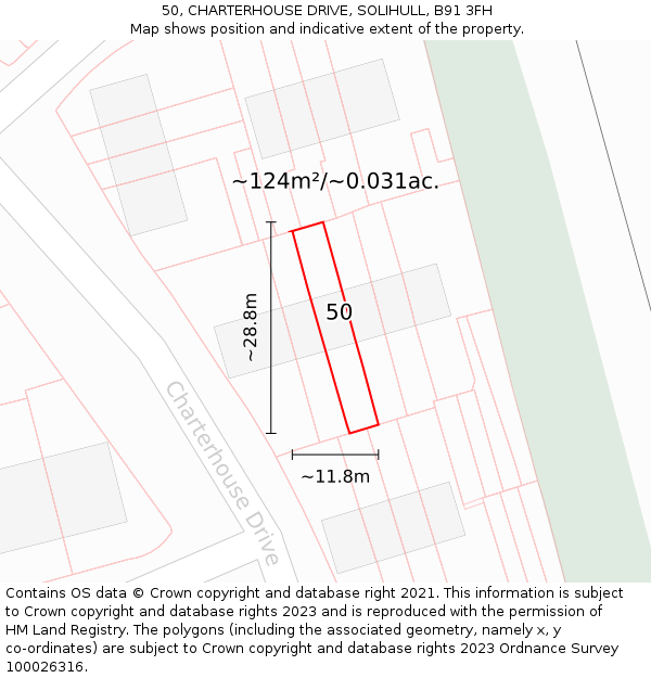 50, CHARTERHOUSE DRIVE, SOLIHULL, B91 3FH: Plot and title map
