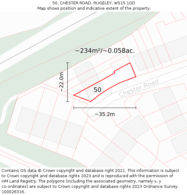 50, CHESTER ROAD, RUGELEY, WS15 1GD: Plot and title map