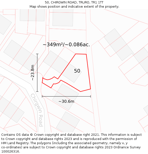 50, CHIRGWIN ROAD, TRURO, TR1 1TT: Plot and title map