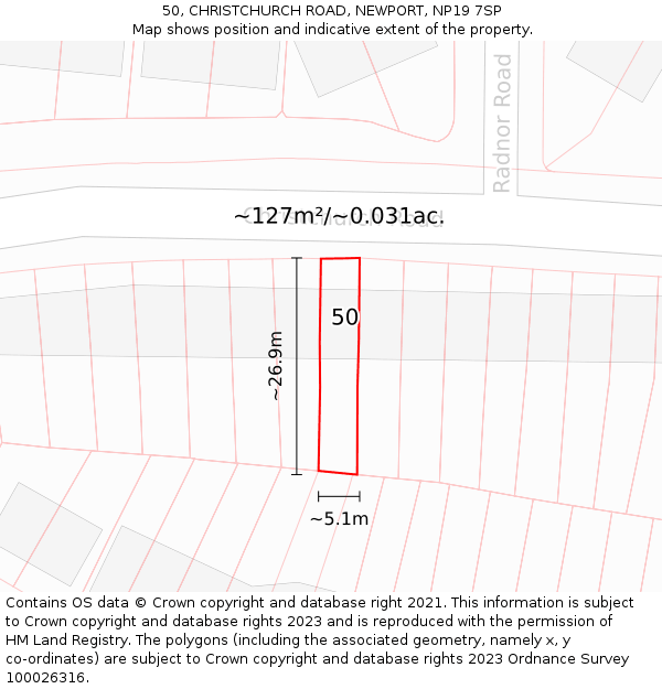 50, CHRISTCHURCH ROAD, NEWPORT, NP19 7SP: Plot and title map