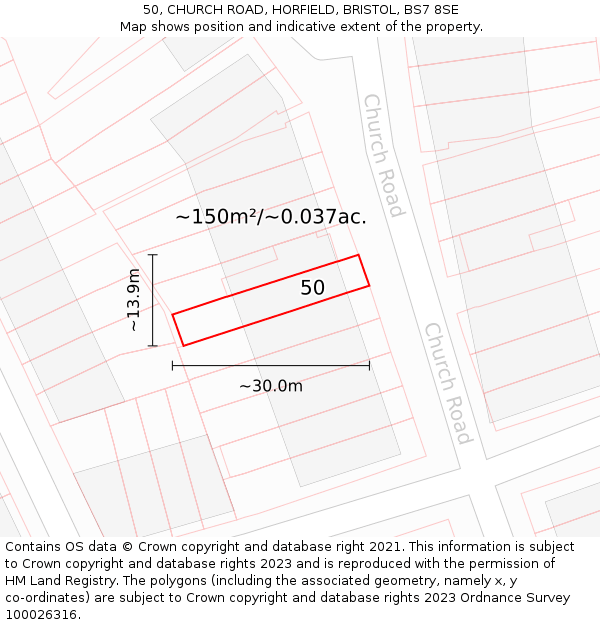 50, CHURCH ROAD, HORFIELD, BRISTOL, BS7 8SE: Plot and title map