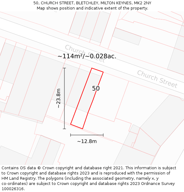 50, CHURCH STREET, BLETCHLEY, MILTON KEYNES, MK2 2NY: Plot and title map