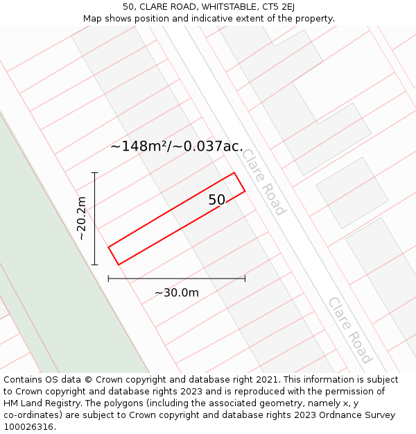 50, CLARE ROAD, WHITSTABLE, CT5 2EJ: Plot and title map